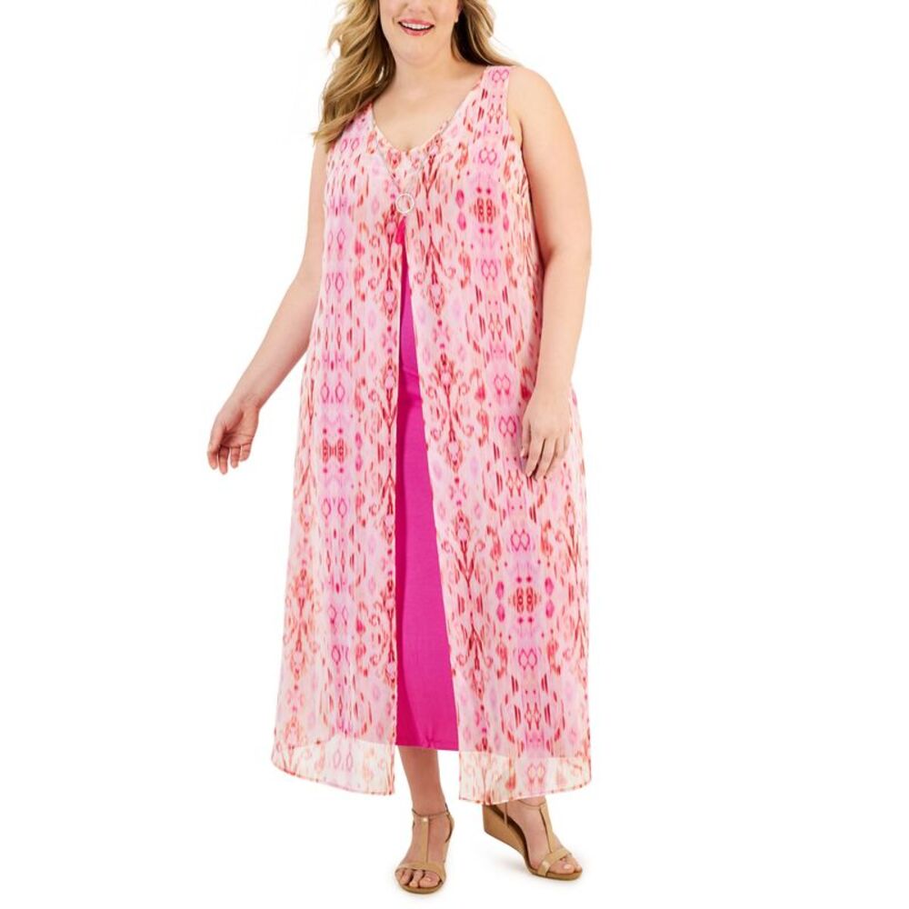 JM Collection Plus Size Chiffon Overlay Maxi Dress